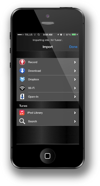 Import screen on iPhone